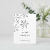 Modern Elegant Silver Snowflakes Business Feestdagenkaart (Staand voorkant)