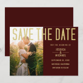 Modern Elegant Simple Burgundy Photo Wedding Save The Date (Voorkant / Achterkant)
