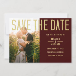 Modern Elegant Simple Burgundy Photo Wedding Save The Date