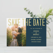 Modern Elegant Simple Deep Blue Photo Wedding Save The Date (Staand voorkant)