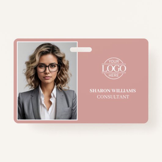 Modern Elegant Simple Dusty Rose Employee Photo ID Badge (Voorkant)