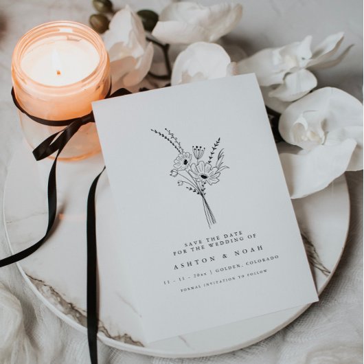 Modern Elegant Simple Floral Save The Date Kaart