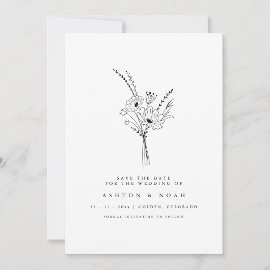 Modern Elegant Simple Floral Save The Date Kaart (Voorkant)