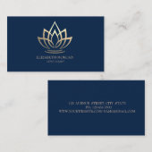 Modern Elegant Simple Lotus Navy Blue Visitekaartje (Voorkant / Achterkant)