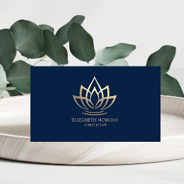 Modern Elegant Simple Lotus Navy Blue Visitekaartje