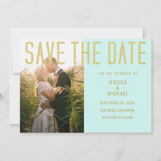 Modern Elegant Simple Mint Turquoise Photo Wedding Save The Date (Voorkant)