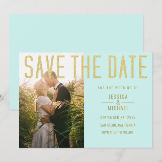 Modern Elegant Simple Mint Turquoise Photo Wedding Save The Date (Voorkant / Achterkant)