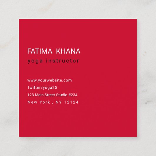 Modern Elegant Simple Monograma Red Yoga Vierkante Visitekaartje (Achterkant)