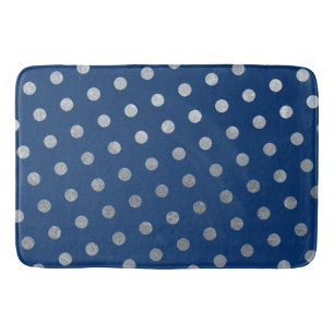 Modern Elegant Simple Navy Blue Silver Polka Dots Badmat
