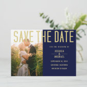 Modern Elegant Simple Navy Deep Blue Photo Weddens Save The Date (Staand voorkant)