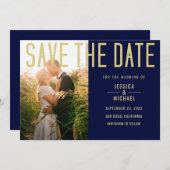 Modern Elegant Simple Navy Deep Blue Photo Weddens Save The Date (Voorkant / Achterkant)