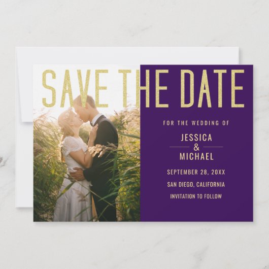 Modern Elegant Simple Paars Photo Wedding Save The Date (Voorkant)
