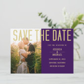 Modern Elegant Simple Paars Photo Wedding Save The Date (Staand voorkant)