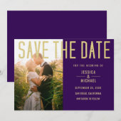 Modern Elegant Simple Paars Photo Wedding Save The Date (Voorkant / Achterkant)