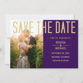 Modern Elegant Simple Paars Photo Wedding Save The Date