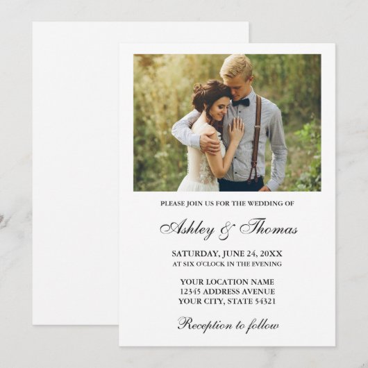 Modern Elegant Simple Photo Wedding Kaart (Voorkant / Achterkant)