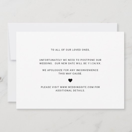 Modern Elegant Simple Photo Wedding Postponement Aankondiging (Achterkant)