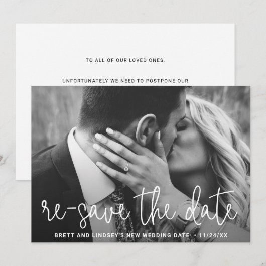 Modern Elegant Simple Photo Wedding Postponement Aankondiging (Voorkant / Achterkant)