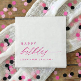 Modern Elegant Simple Pink Happy Birthday Servet