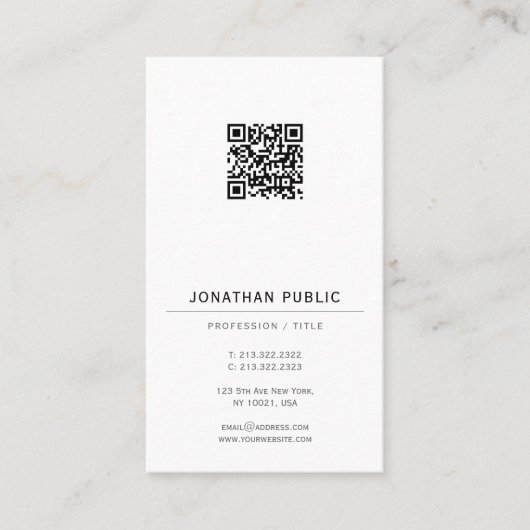 Modern Elegant Simple QR Code Template Vertical Visitekaartje (Voorkant)