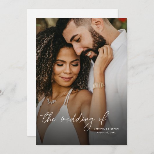 Modern Elegant Simple Vertical Photo Wedding Kaart (Voorkant / Achterkant)