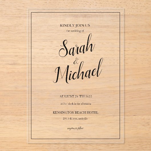 Modern Elegant Simple Wedding Acryl Uitnodigingen (Voorkant)