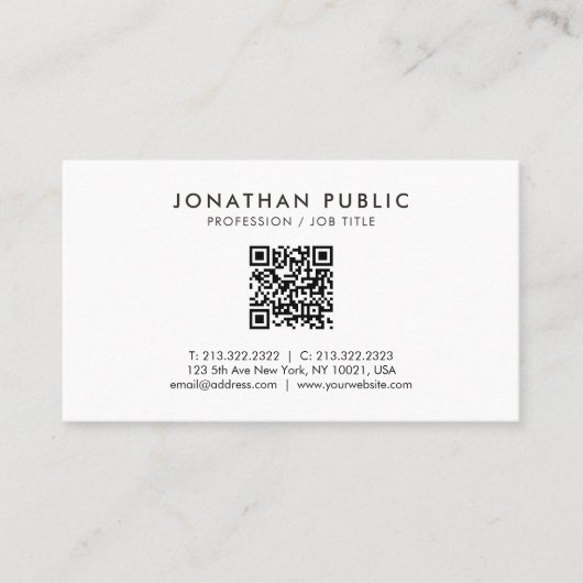 Modern Elegant Simple Your Custom Text QR Code Visitekaartje (Voorkant)