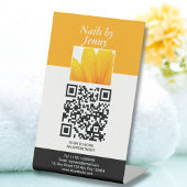 Modern Elegant Sinaasappel Wit Bloemen Nagelsalon Reclamebord Met Voetstuk