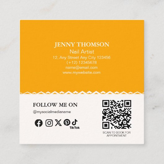 Modern Elegant Sinaasappel Wit Bloemen Nail Artist Vierkante Visitekaartje (Achterkant)