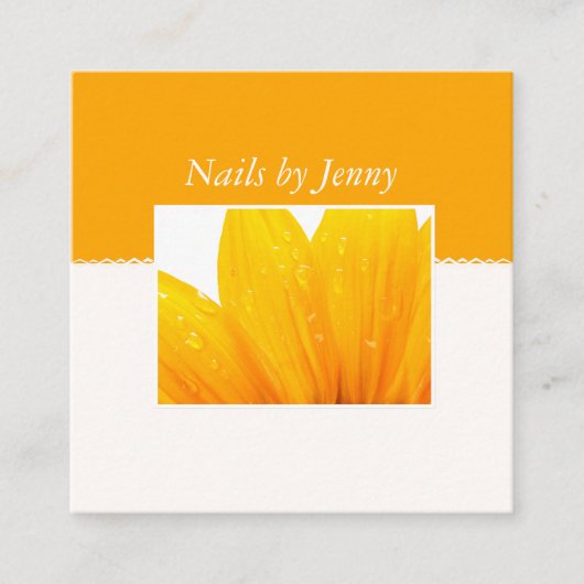 Modern Elegant Sinaasappel Wit Bloemen Nail Artist Vierkante Visitekaartje (Voorkant)