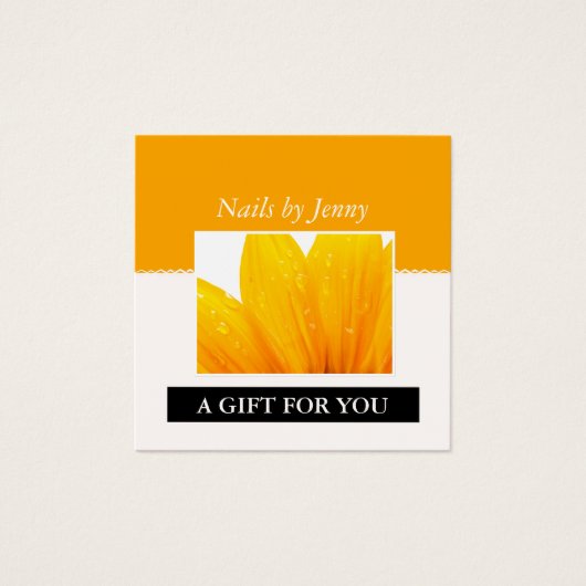Modern Elegant Sinaasappel Wit Bloemen Nail Salon Vierkante Visitekaartjes (Voorkant)
