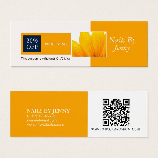 Modern Elegant Sinaasappel Witte Bloemspijkers Kor Mini Visitekaartjes (Voorkant /achterkant)