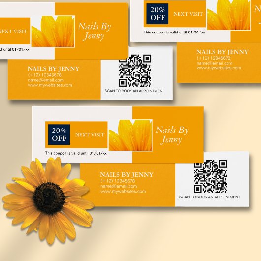 Modern Elegant Sinaasappel Witte Bloemspijkers Kor Mini Visitekaartjes