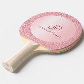 Modern Elegant Sjabloon Custom Roos Gold Monogram Tafeltennisbatje (Voorkant Gekanteld)