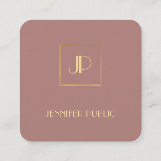 Modern Elegant Sjabloon Gold Monogrammed Luxury Vierkante Visitekaartje (Voorkant)