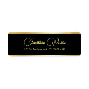 Modern Elegant Sjabloon Zwart Goud Retouradres Etiket