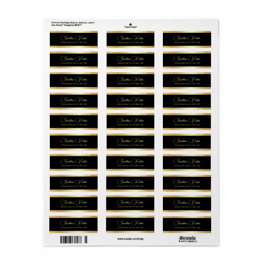 Modern Elegant Sjabloon Zwart Goud Retouradres Etiket (Full Sheet)