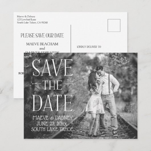 Modern Elegant slaat de datum op Aankondigingskaart (Voorkant / Achterkant)