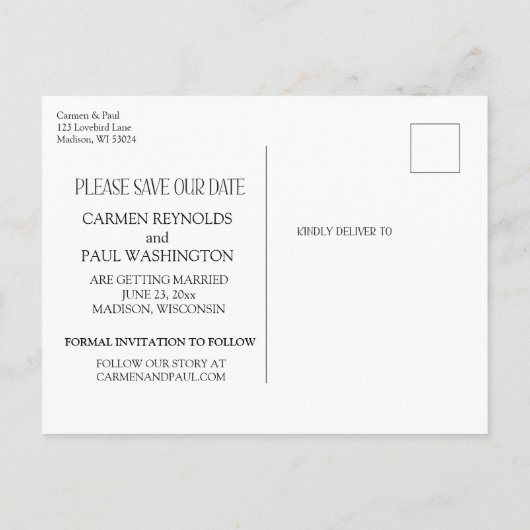 Modern Elegant slaat de datum op Aankondigingskaart (Achterkant)