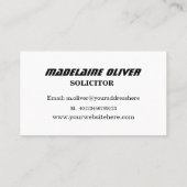 Modern Elegant Slank Solicitor Professional Zwart Visitekaartje (Achterkant)