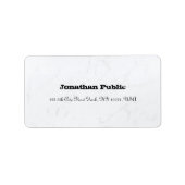 Modern Elegant Sleek White Marble Plain Adres Etiket (Voorkant)