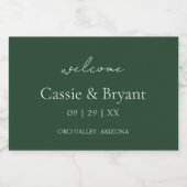 Modern Elegant Smaragd Groen Bruiloft Welkom Gift Sparkling Wijnetiket (Enkel label)