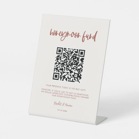 Modern elegant sneeuwroze Honeymoon code QR Reclamebord Met Voetstuk (Voorkant)