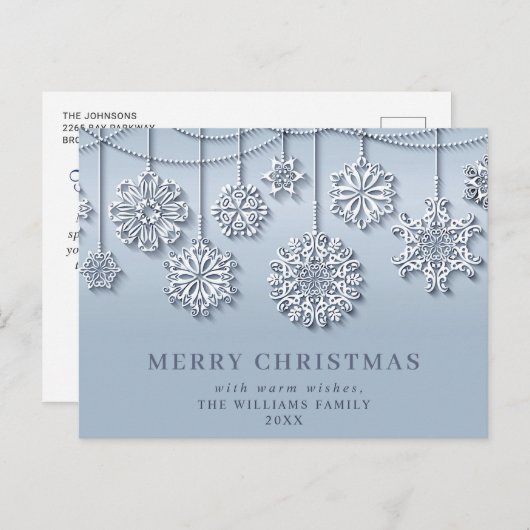 Modern Elegant Snowflake-kerstgroet Feestdagenkaart (Voorkant / Achterkant)