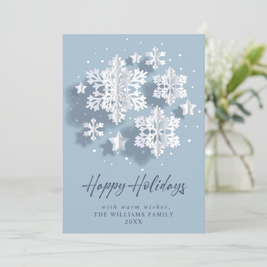Modern Elegant Snowflake-kerstgroet Feestdagenkaart (Staand voorkant)