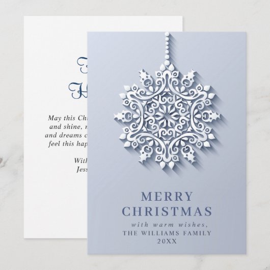 Modern Elegant Snowflake-kerstgroet Feestdagenkaart (Voorkant / Achterkant)