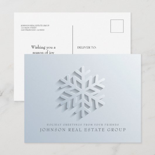 Modern Elegant Snowflake | Vakantiegroet Feestdagenkaart (Voorkant / Achterkant)