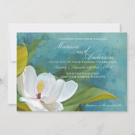 Modern Elegant Southern Magnolia Floral Typografie Kaart (Voorkant)