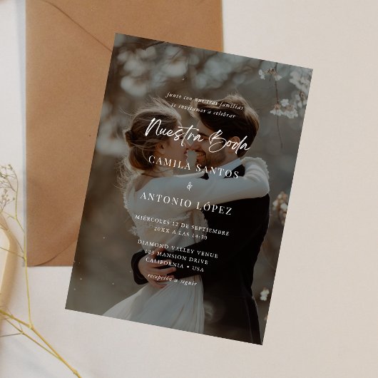 Modern Elegant Spaans Zwart Overlay Foto Bruiloft Kaart