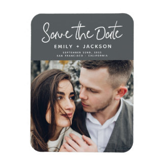 Modern Elegant sparen de Witte Foto van de Datum Magneet